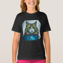 Cat Ate The Canary Feather | Colorful Portrait Art T-Shirt