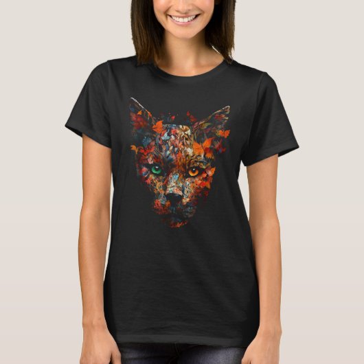 Cat Autumn Leaves  Colourful Eyes Animal Cat 1 T-Shirt (Vorderseite)