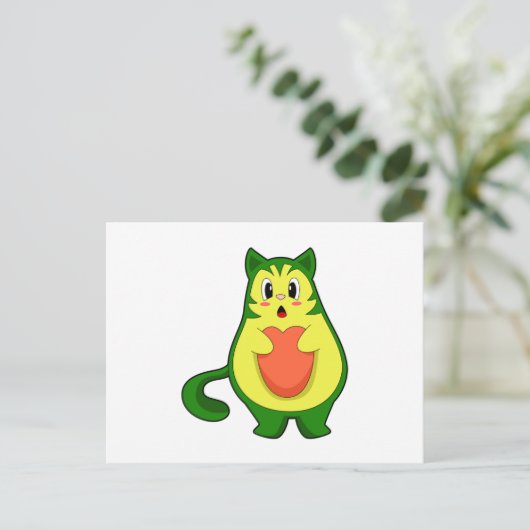 Cat Avocado Postkarte (Stehend Vorderseite)