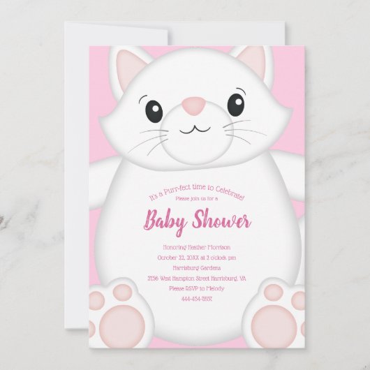 Cat Baby Dusche Kitty Pink Einladung (Vorderseite)