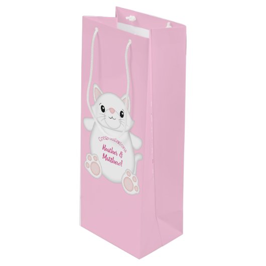 Cat Baby Dusche Kitty Pink Geschenktüte Für Weinflaschen (Vorderseite Schrägansicht)