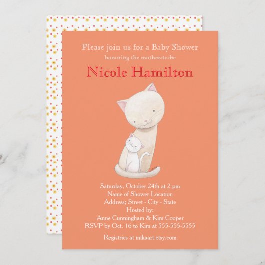 Cat Baby Shower Einladung Mama Baby Katze Einladun (Vorne/Hinten)
