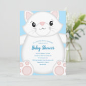 Cat Baby Shower Kitty Blue Boy Einladung (Stehend Vorderseite)