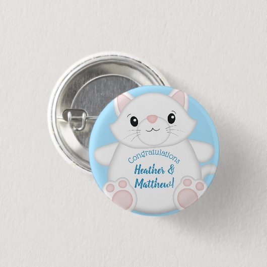 Cat Baby Shower Kitty Blue Button (Vorne & Hinten)