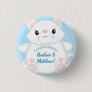 Cat Baby Shower Kitty Blue Button