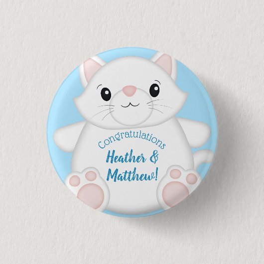 Cat Baby Shower Kitty Blue Button (Vorderseite)