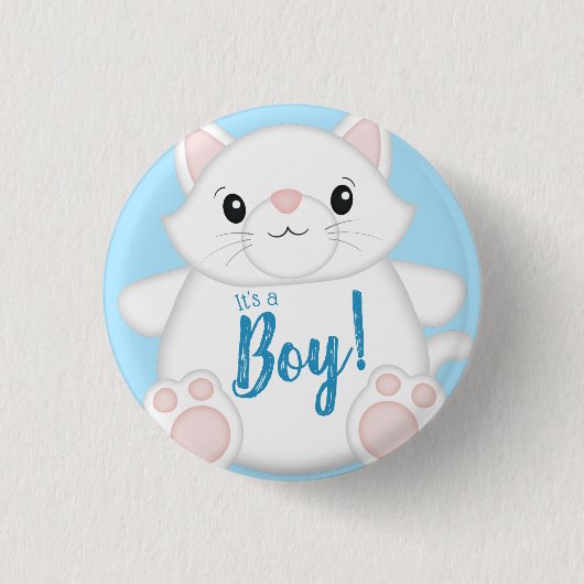 Cat Baby Shower Kitty Blue Button (Vorderseite)
