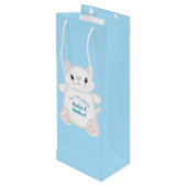 Cat Baby Shower Kitty Blue Geschenktüte Für Weinflaschen (Rückseite Schrägansicht)
