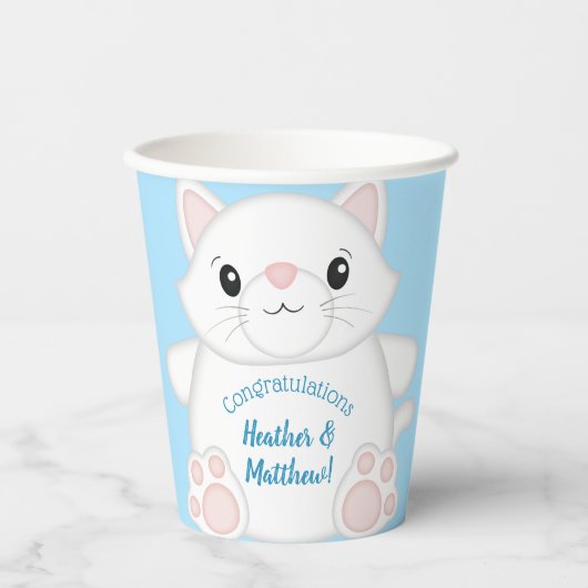 Cat Baby Shower Kitty Blue Pappbecher (Vorderseite)