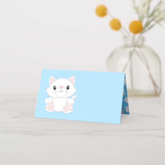 Cat Baby Shower Kitty Blue Platzkarte (Vorderseite)