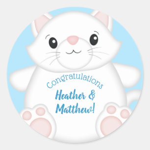Cat Baby Shower Kitty Blue Runder Aufkleber