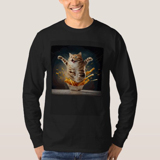 Cat Backfloating French Fries T-Shirt (Vorderseite)