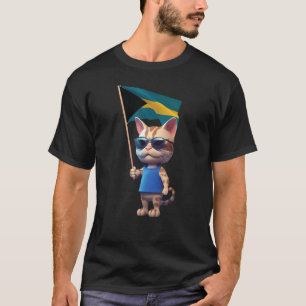 Cat Bahamas Flag Retro Tropical Beach Vacacacation T-Shirt
