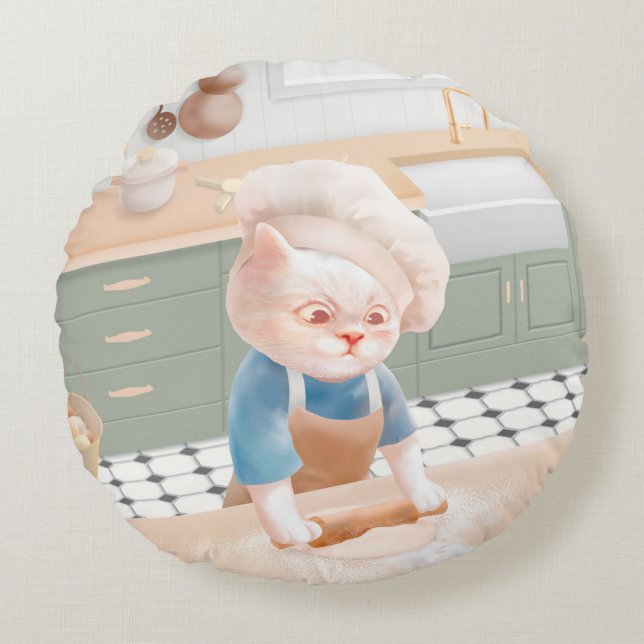 Cat Baker Baby - Cosy Morning Kneading Rundes Kissen (Vorderseite)