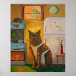 Cat Baking Muffin in Cottage Kitchen Wall Art Poster