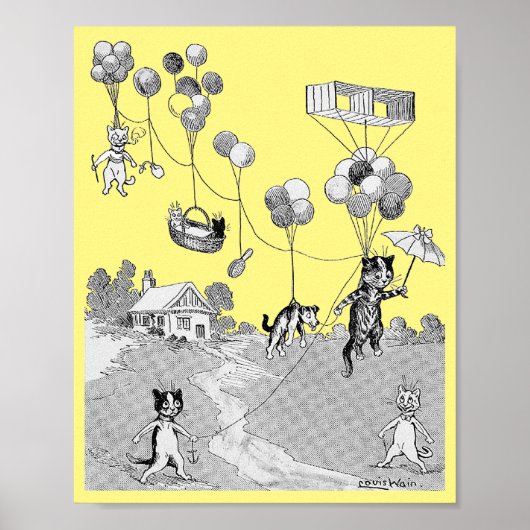Cat Balloon Trip, Louis Wain Poster (Vorne)