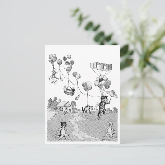 Cat Balloon Trip, Louis Wain Postkarte (Stehend Vorderseite)