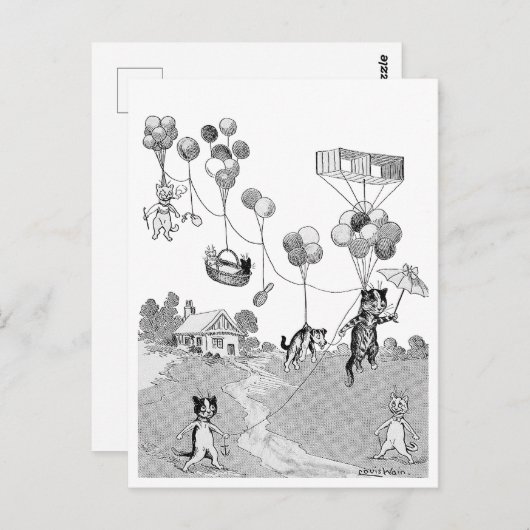 Cat Balloon Trip, Louis Wain Postkarte (Vorne/Hinten)