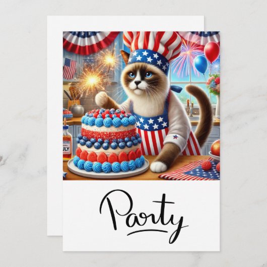 CAT Barbecue Party 4. Juli Unabhängigkeitstag Einladung (Vorne/Hinten)