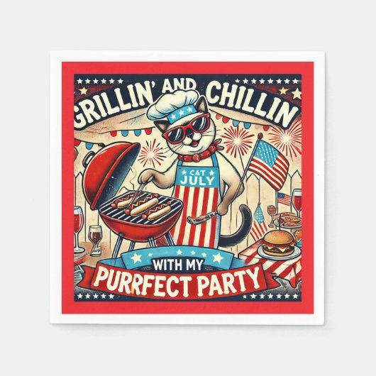 CAT Barbecue Party 4. Juli Unabhängigkeitstag Serviette (Vorderseite)