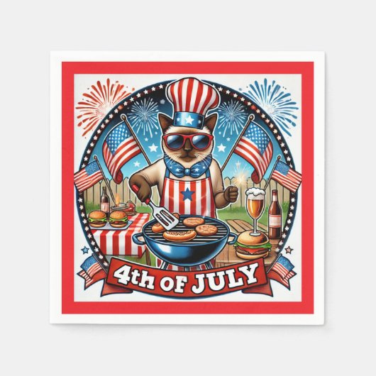 CAT Barbecue Party 4. Juli Unabhängigkeitstag Serviette (Vorderseite)