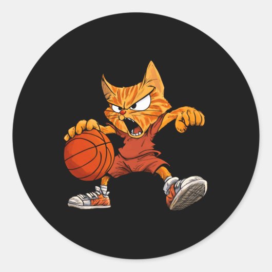 Cat Basketball Player _ Basketball Katze Long Slee Runder Aufkleber (Vorderseite)