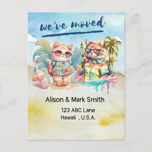 Cat Beach Lovers Moving New House Ankündigung Postkarte (Vorderseite)