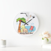 Cat Beach Seagull Meow Clock Große Wanduhr (Zuhause)