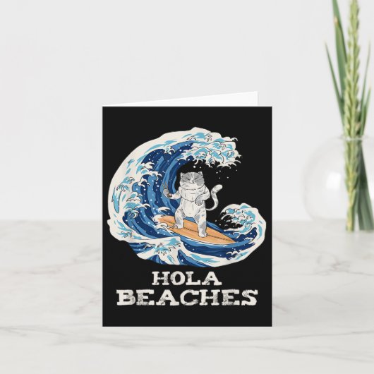 Cat Beaches Funny Japanese Hola Cat Surfing Karte (Vorderseite)