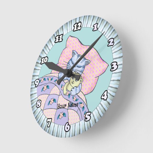 Cat Bedtime Runde Wanduhr (Winkel)
