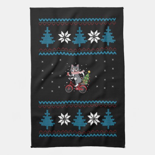 Cat Bicycle Ugly Christmas Geschirrtuch (Vertikal)