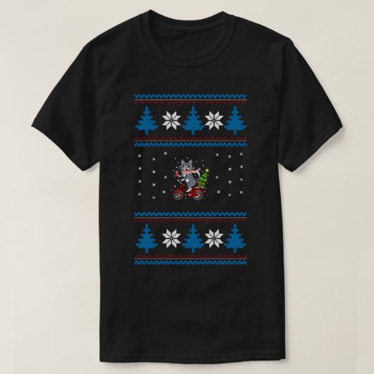 Cat Bicycle Ugly Christmas T-Shirt (Design vorne)