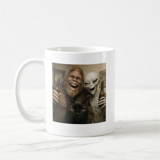 Cat Bigfoot Alien Selfie BESTE FREUNDIN Funny Foto Kaffeetasse (Links)