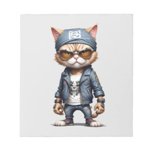 Cat Biker Rebel im Coolen Stil von Leder Jacket Ur Notizblock