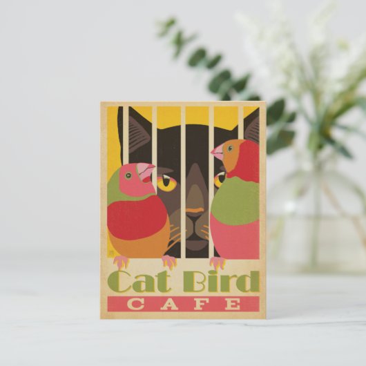 Cat Bird Café Postkarte (Stehend Vorderseite)
