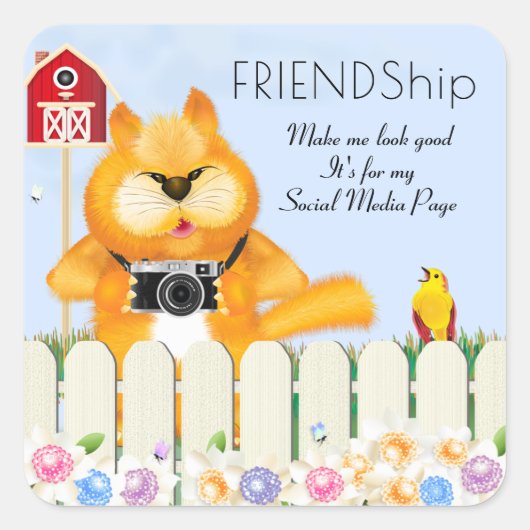 Cat Bird Friendship Quadratischer Aufkleber (Vorderseite)