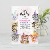 Cat Birthday Einladung Kitten Party Pawty Girl (Stehend Vorderseite)