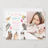 Cat Birthday Einladung Kitten Party Pawty Girl (Vorderseite)
