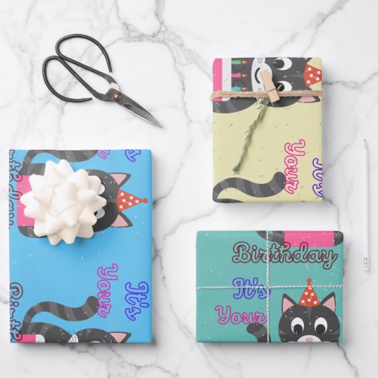 Cat Birthday Geschenkpapier Set (Vorderseite)