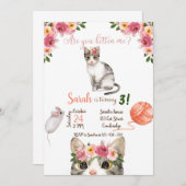 Cat Birthday Invitation, Cat Invitation, Kitty, Einladung (Vorne/Hinten)