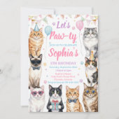 Cat Birthday Invitation Kitten Party Pawty Girl Einladung (Vorderseite)