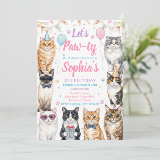 Cat Birthday Invitation Kitten Party Pawty Girl Einladung