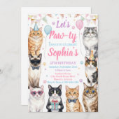 Cat Birthday Invitation Kitten Party Pawty Girl Einladung (Vorne/Hinten)