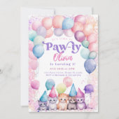 Cat Birthday Kitten Party Pawty Girl Einladung (Vorderseite)