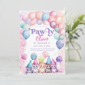 Cat Birthday Kitten Party Pawty Girl Einladung (Stehend Vorderseite)