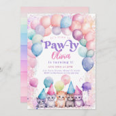 Cat Birthday Kitten Party Pawty Girl Einladung (Vorne/Hinten)