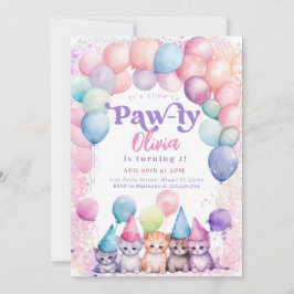 Cat Birthday Kitten Party Pawty Girl Einladung