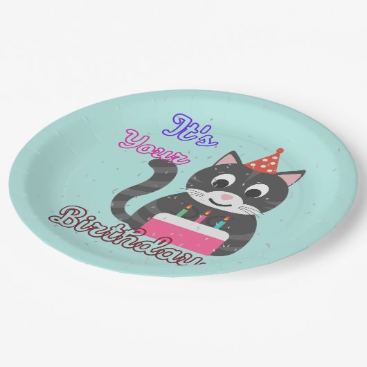 Cat Birthday Pappteller (Schrägansicht)
