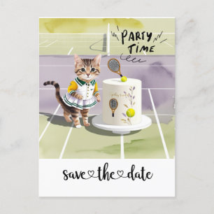 Cat Birthday Party beim Tennisplatz Einladungspostkarte