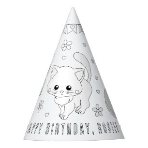 Cat Birthday Party - Color Your Own Party Hat Partyhütchen